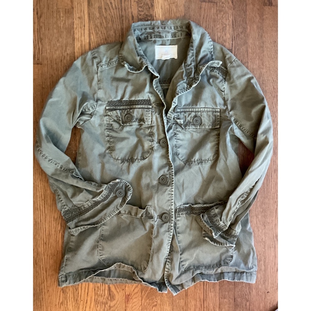 Caslon Women Olive Green Utility Jacket Military Button Front Four Pocket Small
